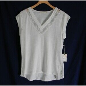 Fair Haven White V-neck with Lace Cap Sleeves Layer or Wear Alone Size M NWT